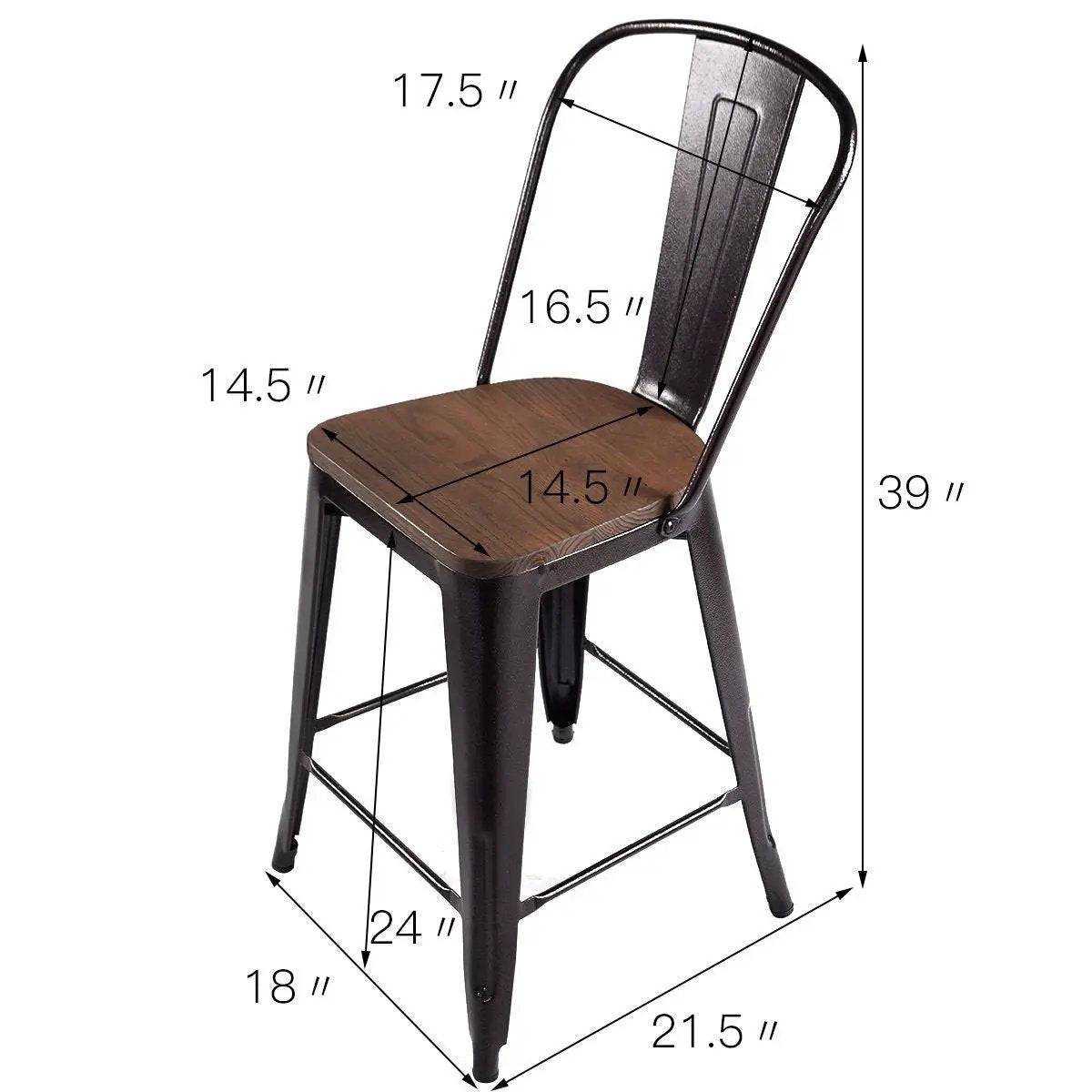 Set of 4 Industrial Metal Counter Stool Dining Chairs with Removable Backrests by DirectDeals