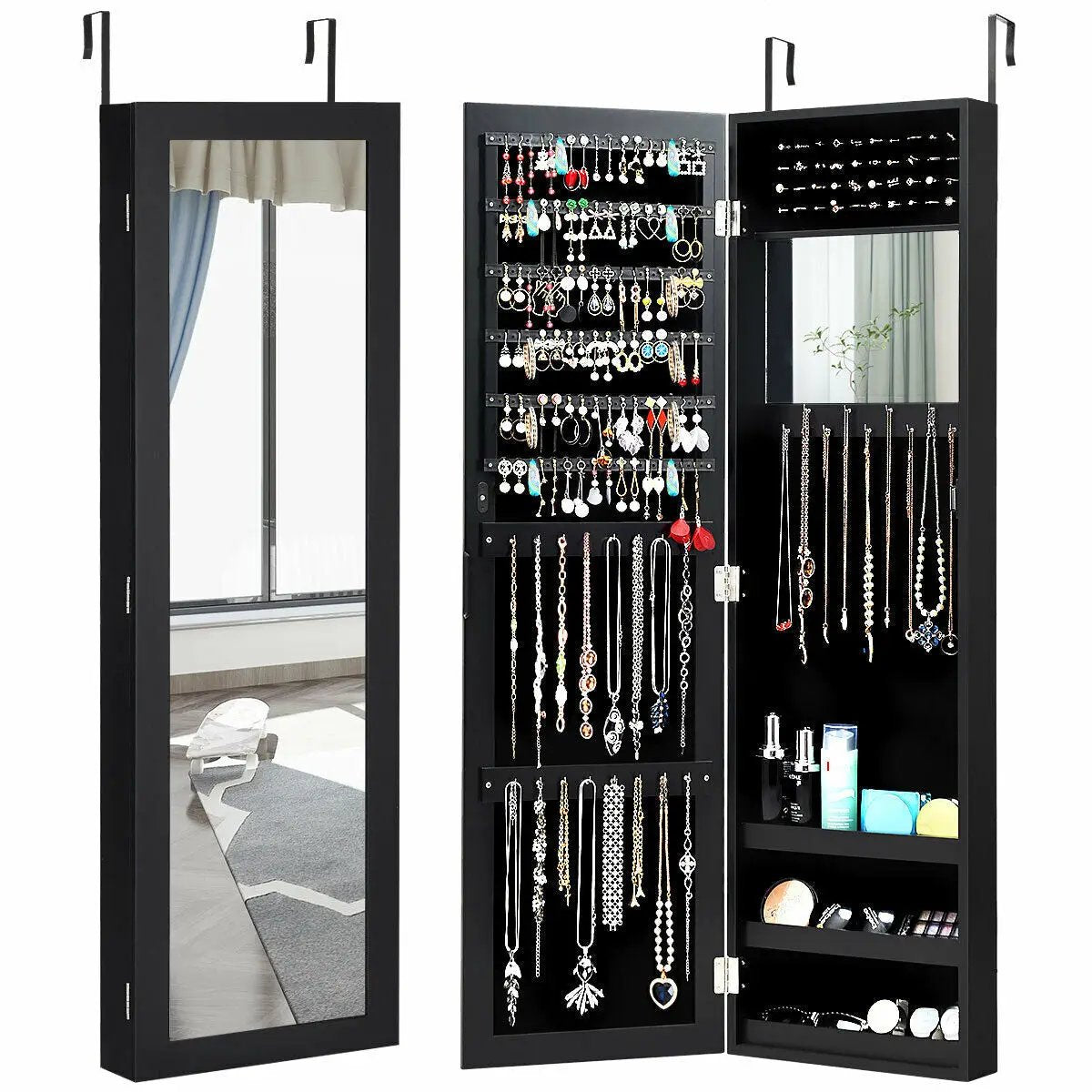 Full Length Mirror Jewelry Cabinet with Ring Slots and Necklace Hooks, photo 3 of 10