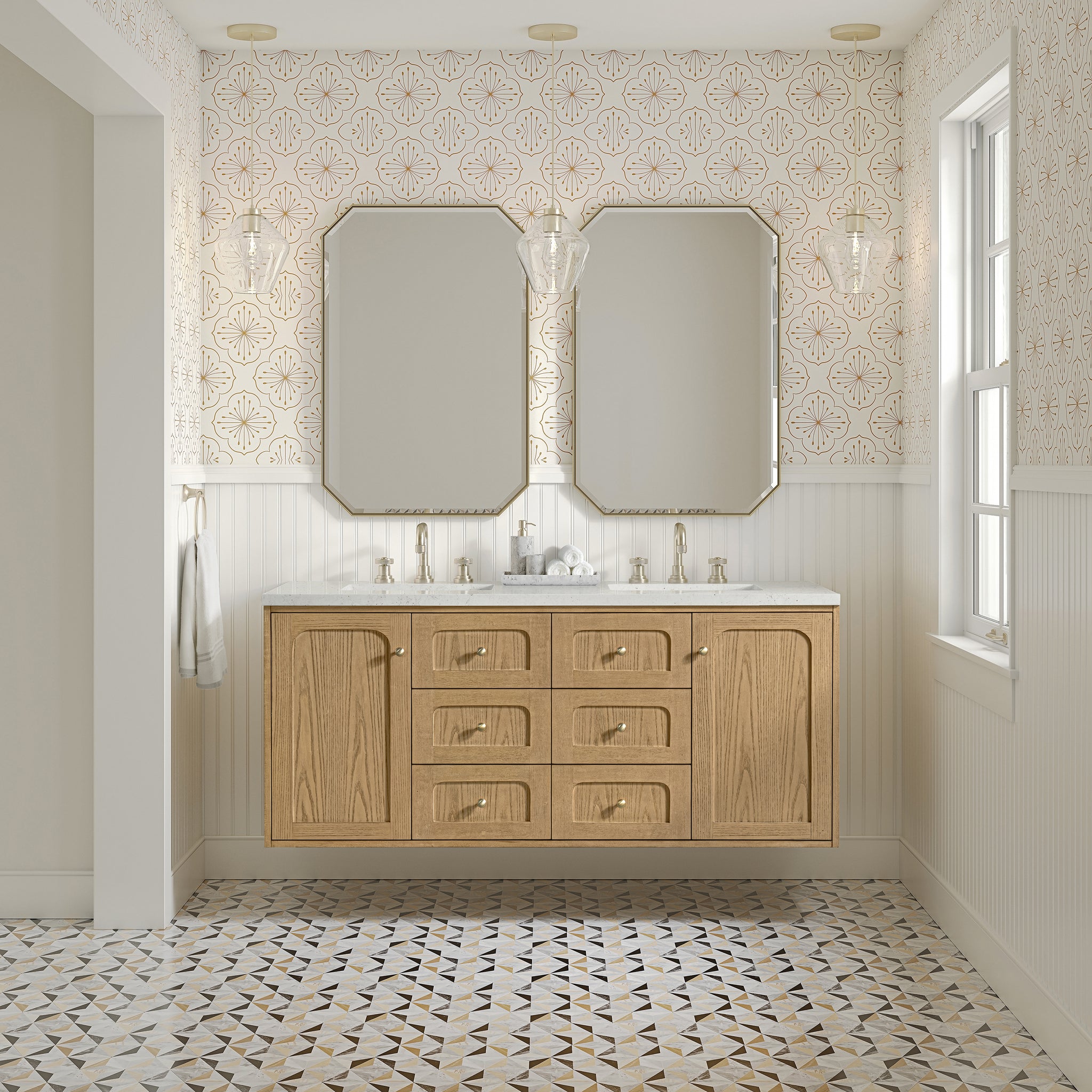 James Martin Laurent 60" Dual Mount Double Bathroom Vanity, Light Natural Oak, view 30