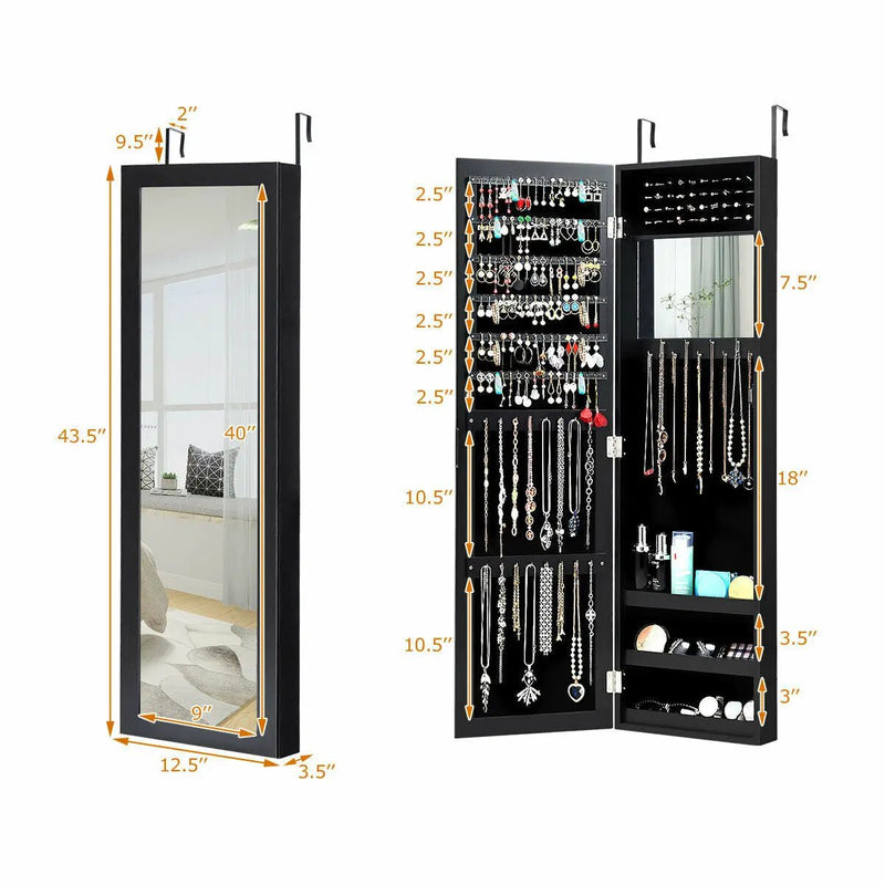 Full Length Mirror Jewelry Cabinet with Ring Slots and Necklace Hooks by DirectDeals
