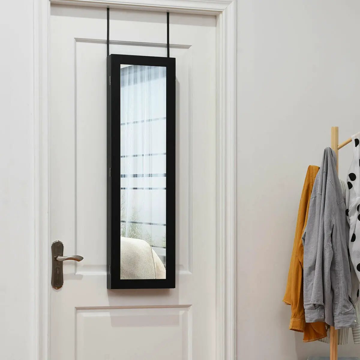 Full Length Mirror Jewelry Cabinet with Ring Slots and Necklace Hooks by DirectDeals