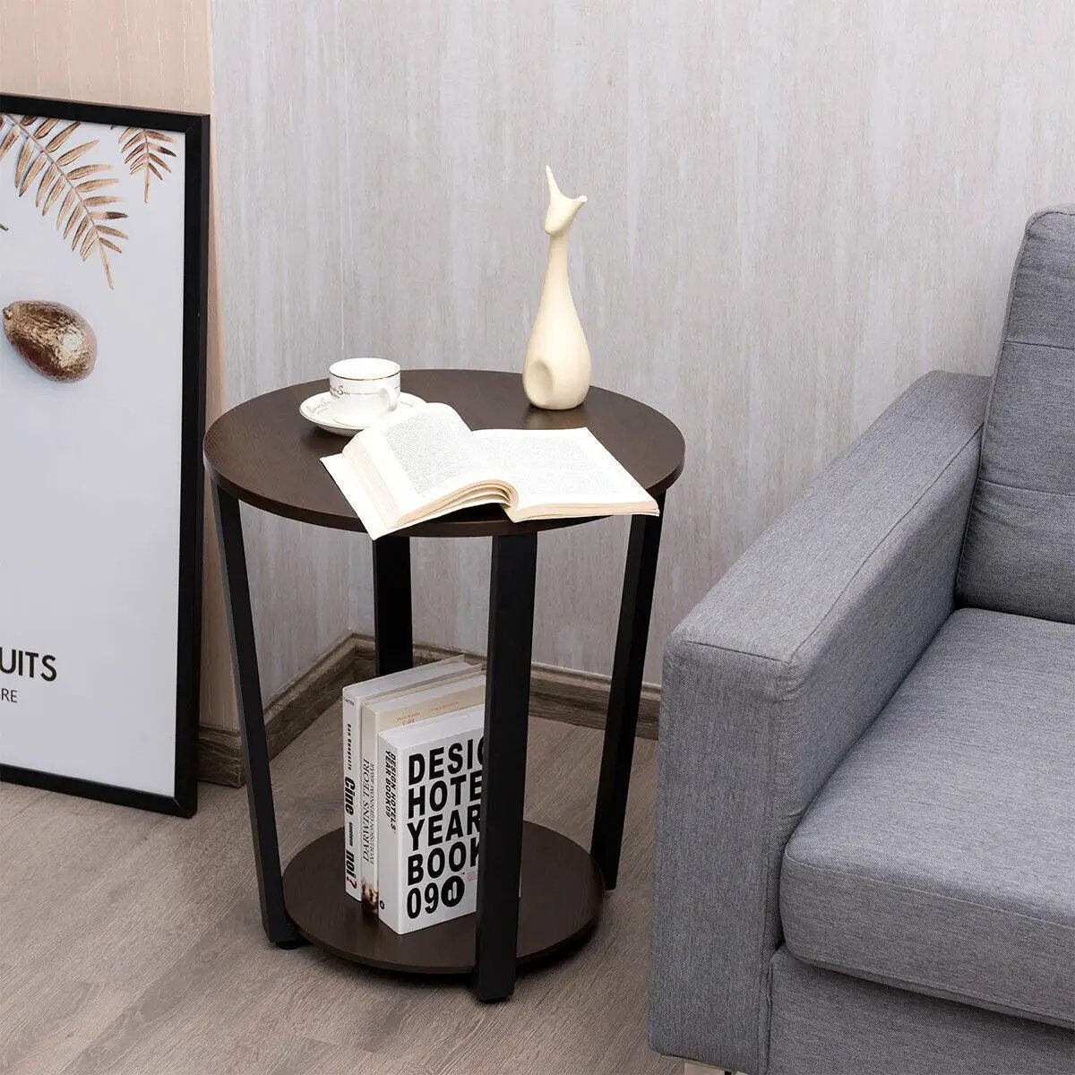 2-tier Round End Table with Storage Shelf & Metal Frame, photo 6 of 16