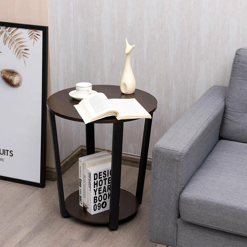 2-tier Round End Table with Storage Shelf & Metal Frame by DirectDeals