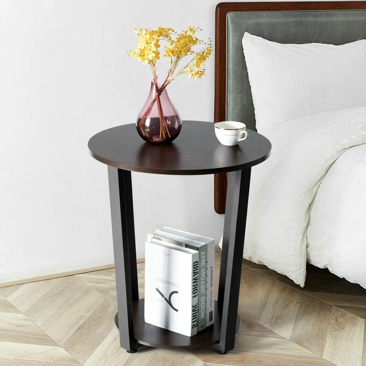 2-tier Round End Table with Storage Shelf & Metal Frame by DirectDeals