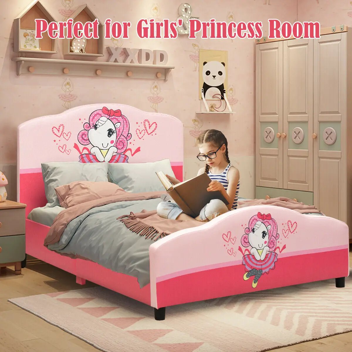 Kids Children Upholstered Platform Toddler Girl Pattern Bed by DirectDeals