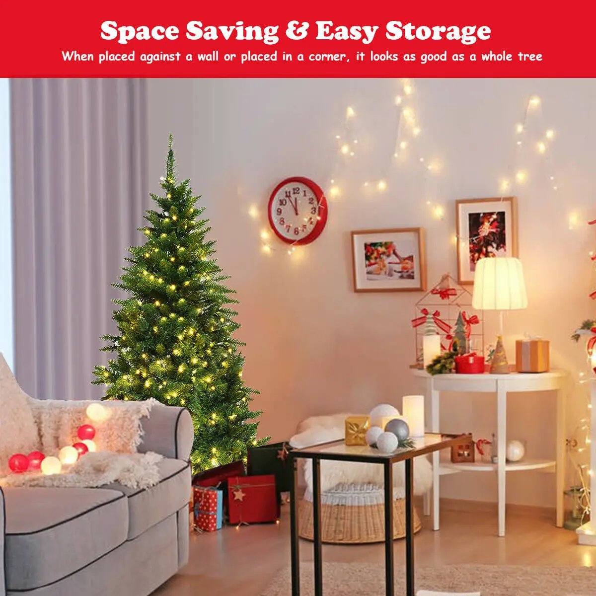 Pre-Lit Artificial Half National Christmas Tree with 8 Flash Modes, photo 14 of 16
