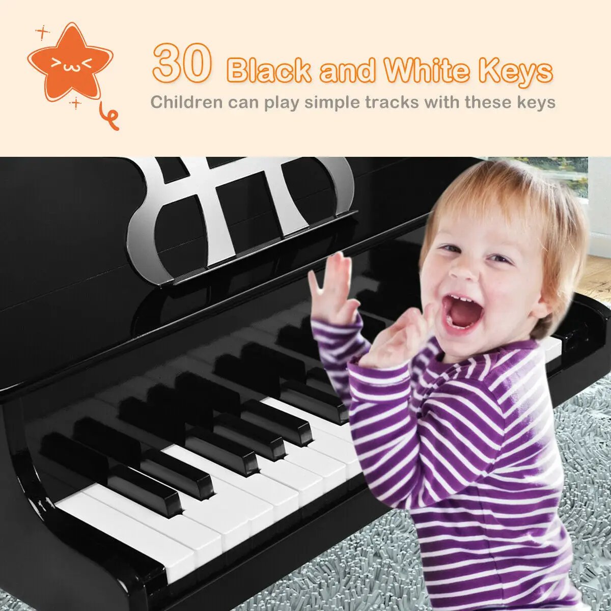 30-Key Wood Toy Kids Grand Piano with Bench by DirectDeals