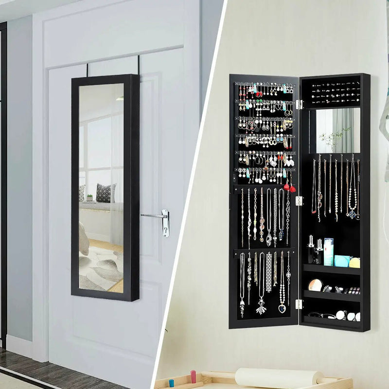 Full Length Mirror Jewelry Cabinet with Ring Slots and Necklace Hooks by DirectDeals