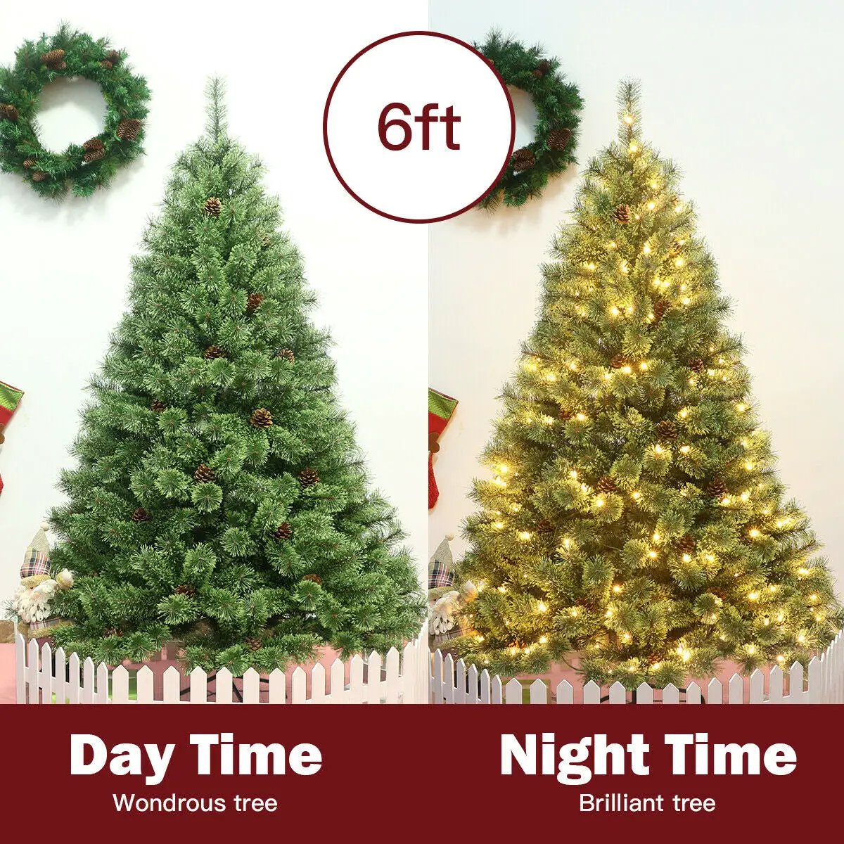 6 Feet Pre-Lit PVC Artificial Carolina Pine Tree with LED Lights by DirectDeals