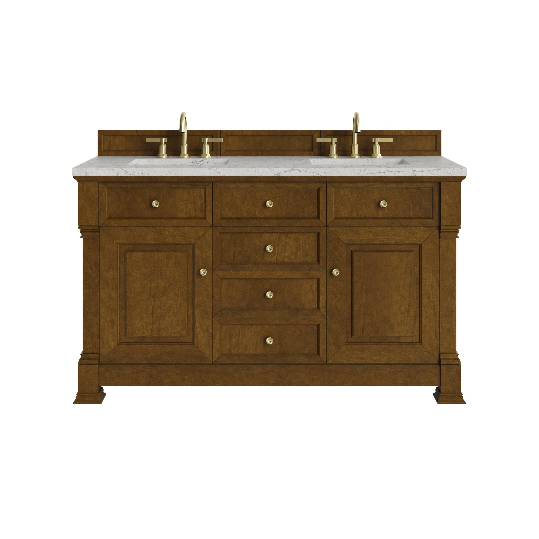 James Martin Brookfield 60" Double Bathroom Vanity, Honey Oak with Eternal Jasmine Pearl countertop