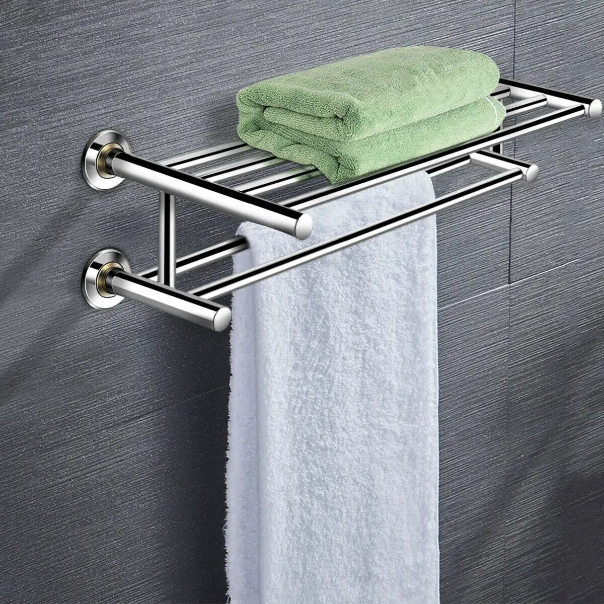 24 Inch Wall Mounted Stainless Steel Towel Storage Rack with 2 Storage Tier by DirectDeals