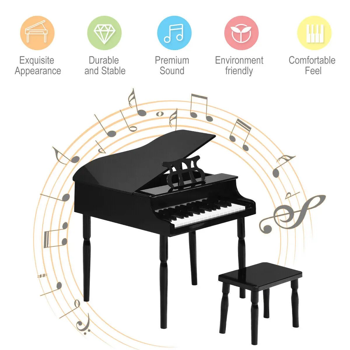 30-Key Wood Toy Kids Grand Piano with Bench by DirectDeals