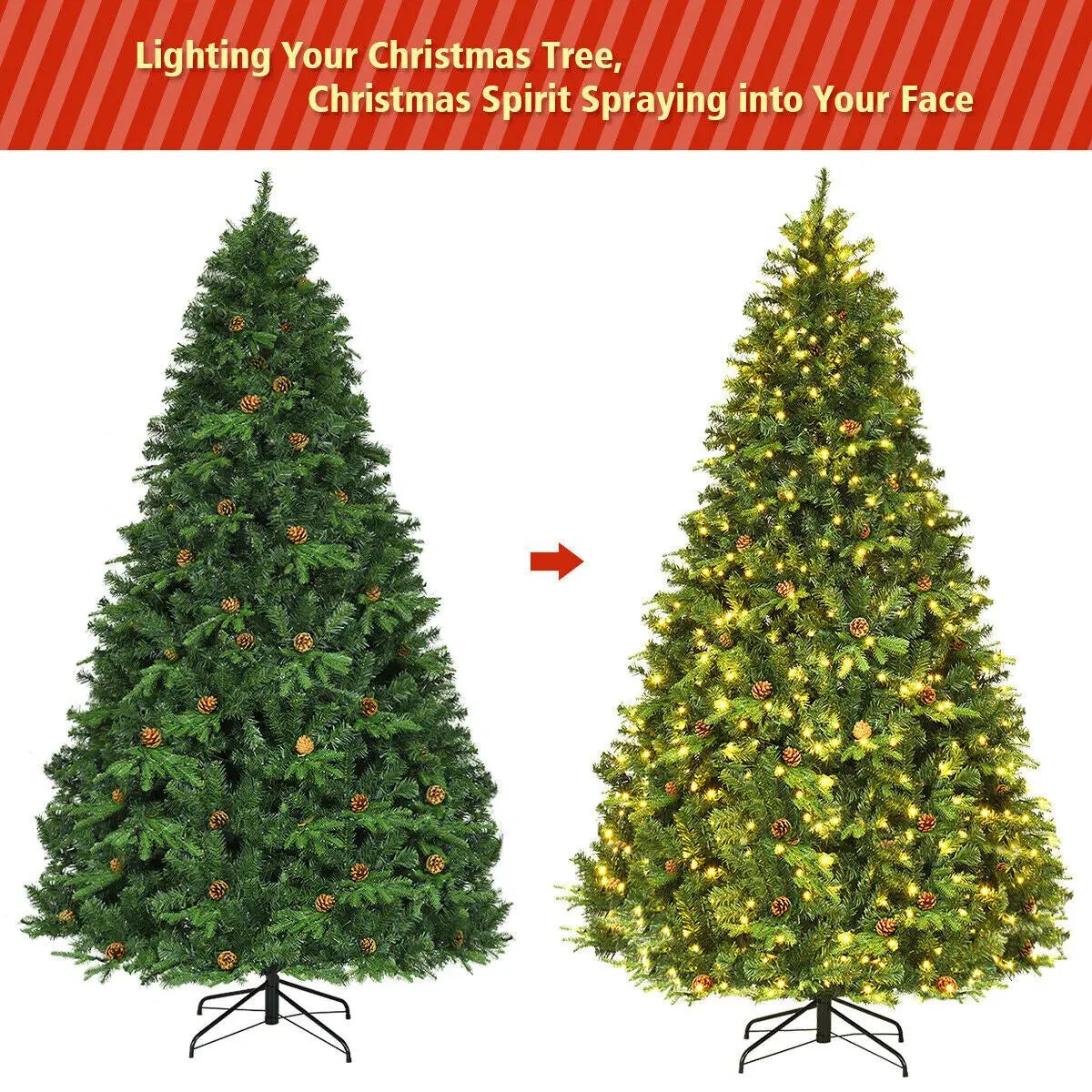 7.5 ft Artificial Christmas Tree with LED Lights and Pine Cones, photo 8 of 10
