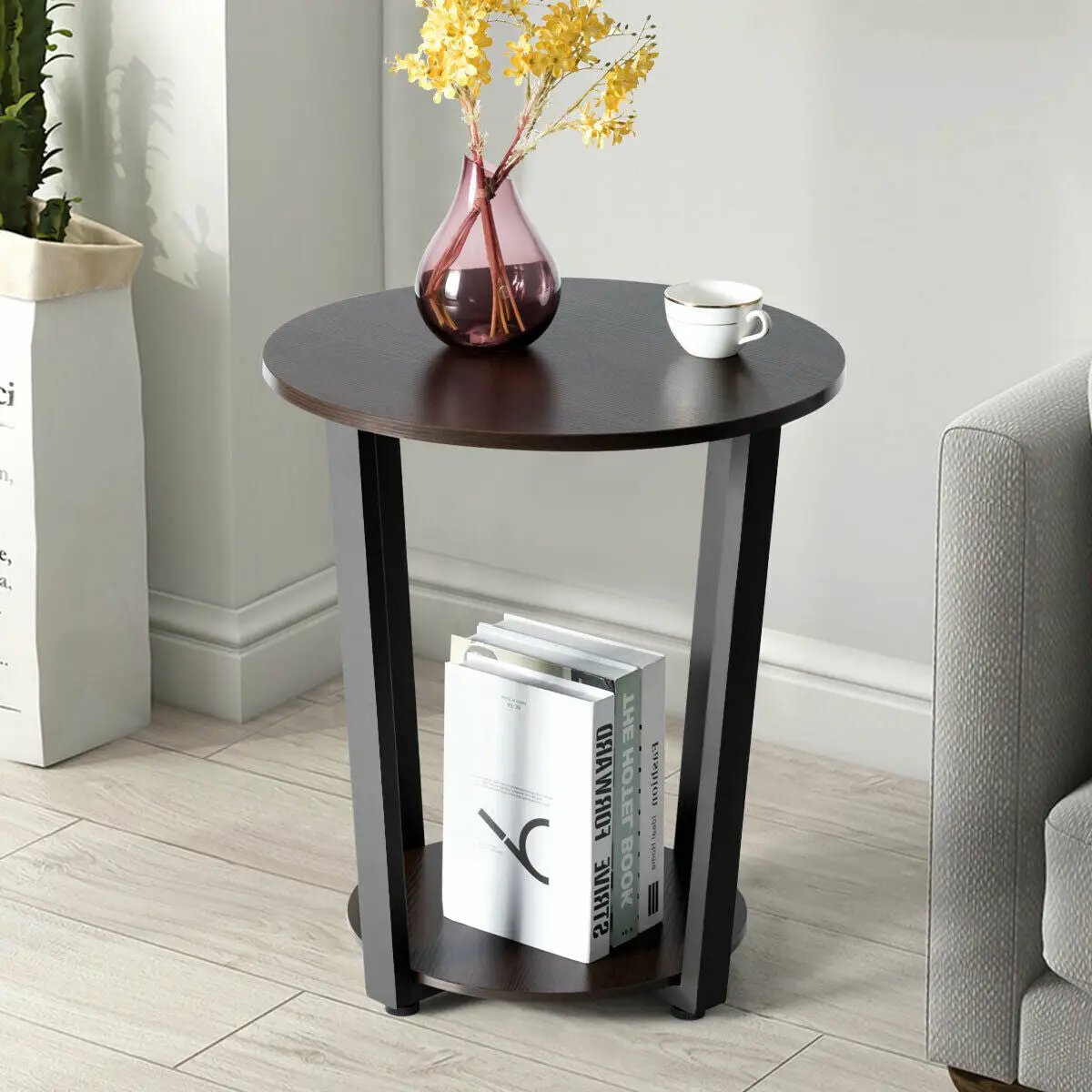 2-tier Round End Table with Storage Shelf & Metal Frame, photo 2 of 16