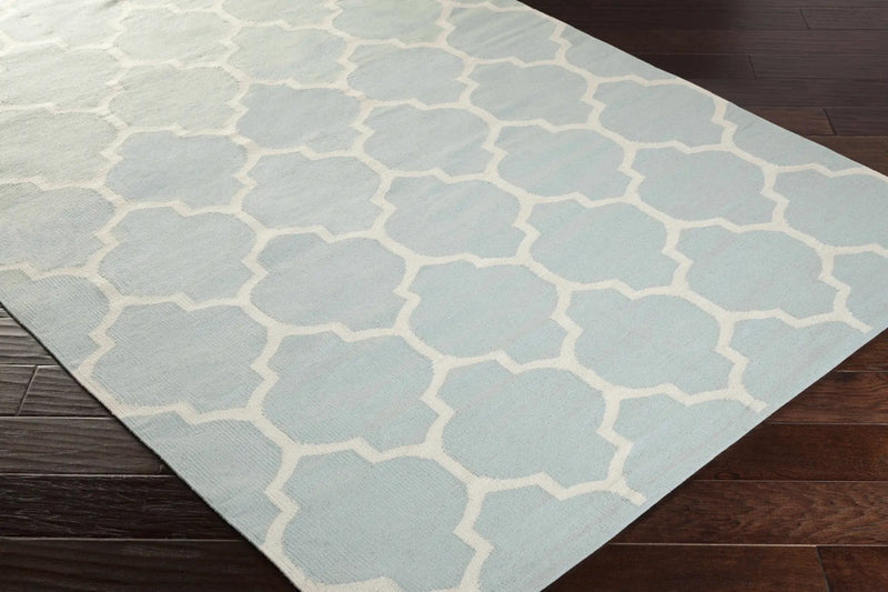 Ragan Ice Blue Trellis Cotton Rug - Clearance by Boutique Rugs