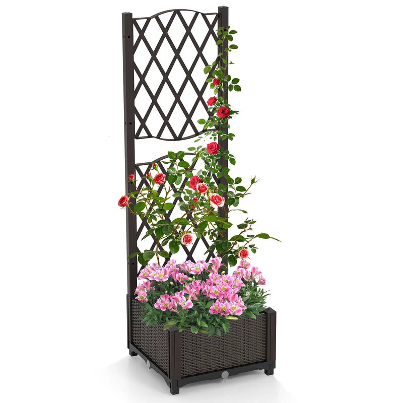 Raised Garden Bed with Trellis Planter Box for Climbing Plants -Brown by DirectDeals