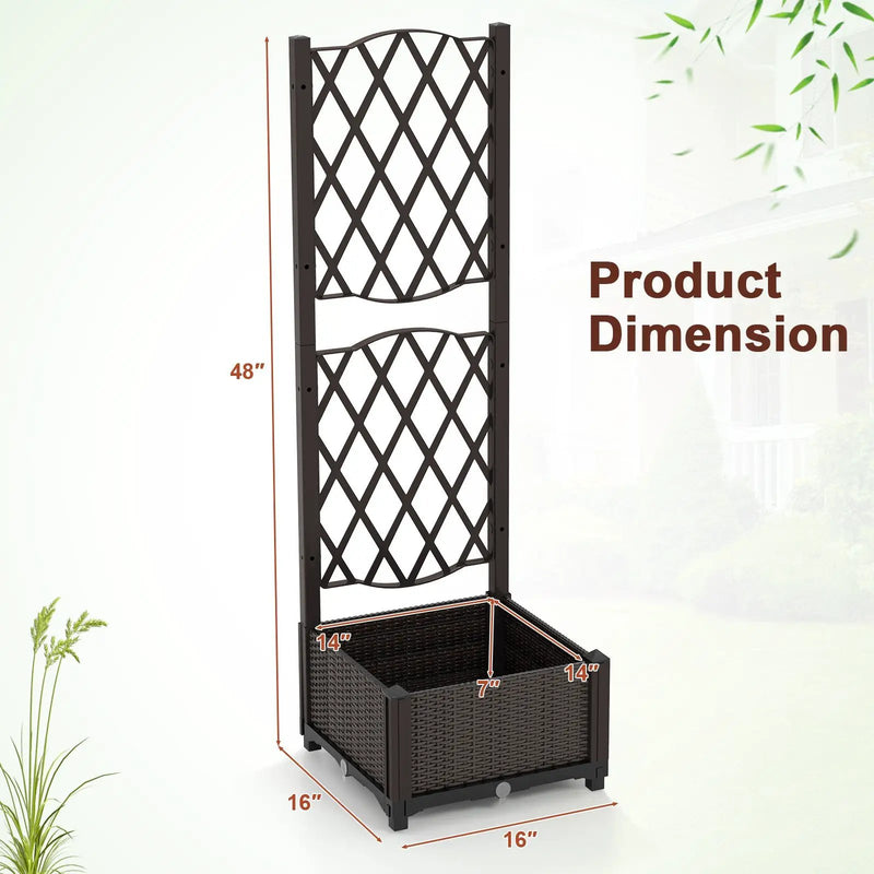 Raised Garden Bed with Trellis Planter Box for Climbing Plants -Brown by DirectDeals
