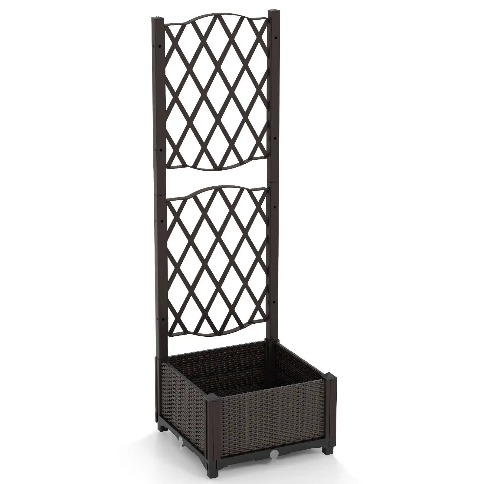 Raised Garden Bed with Trellis Planter Box for Climbing Plants -Brown by DirectDeals