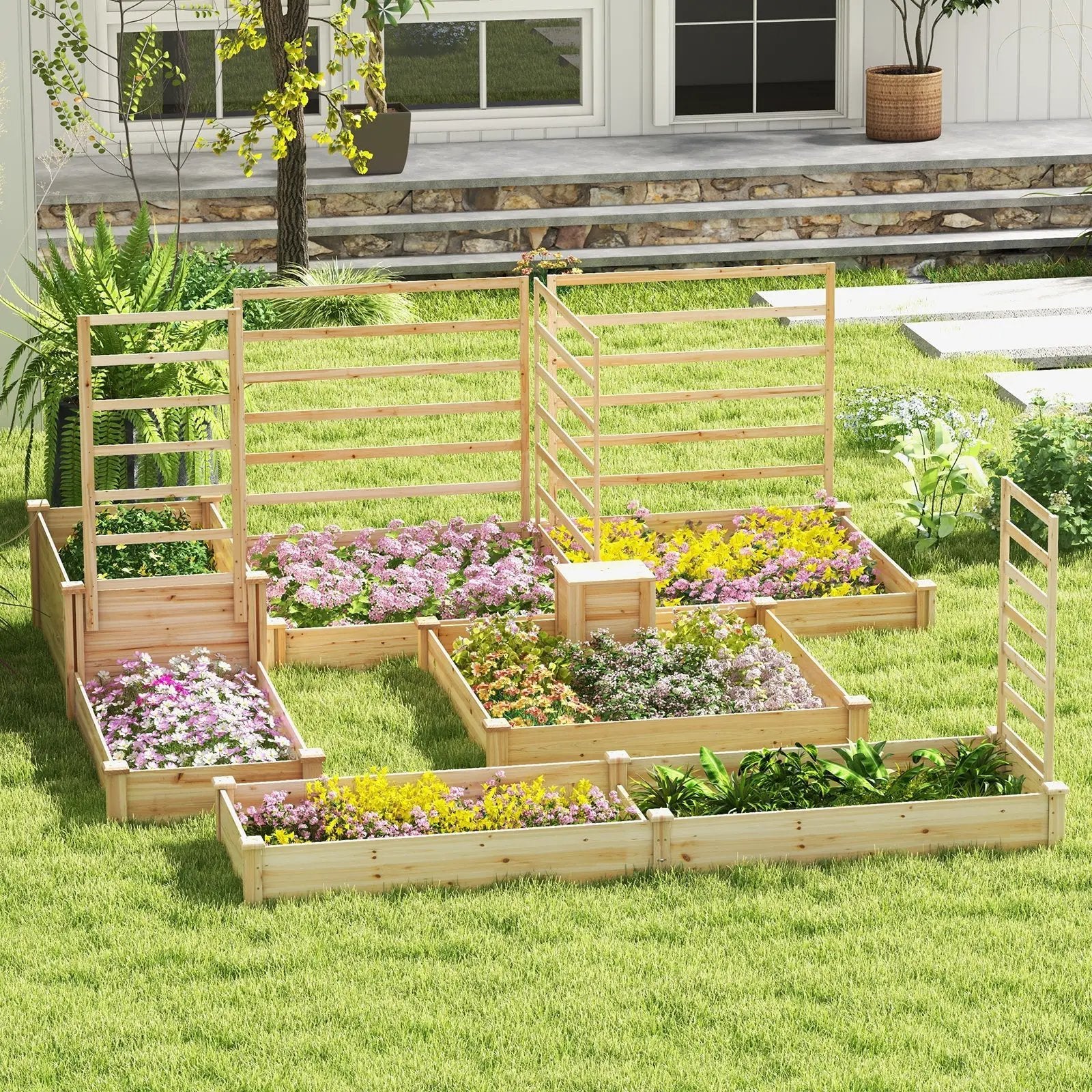 49 x 49 x 10 Inch Raised Garden Bed with Compost Bin and Open-ended Bottom-Natural by DirectDeals