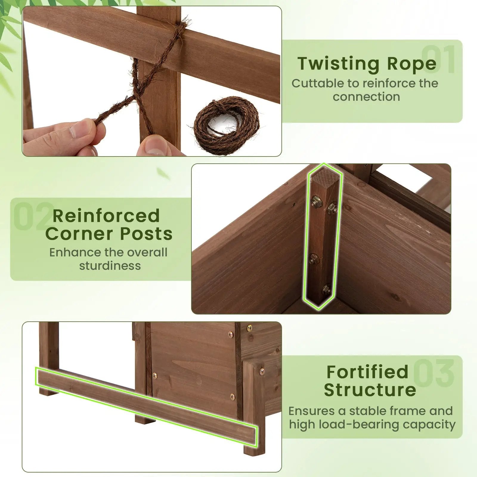 Raised Garden Bed with Trellis 2-tier Wood Planter Box with Drainage Holes-Rustic Brown by DirectDeals