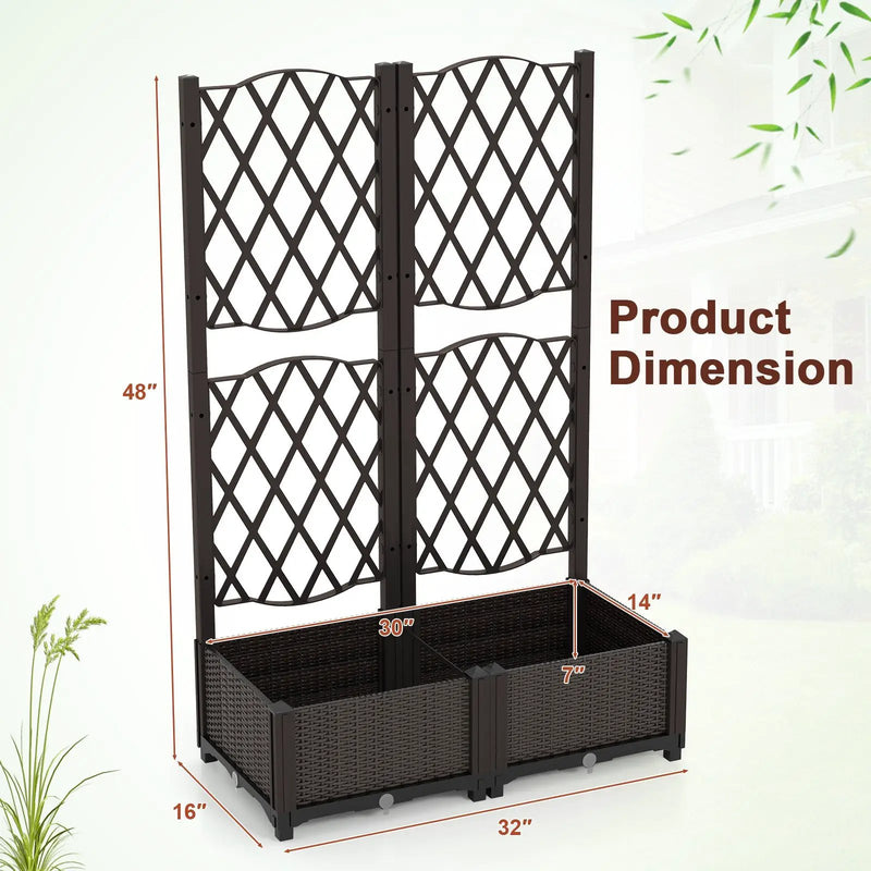 PE Rattan Raised Garden Bed with Trellis Planter Box for Climbing Plants-Brown by DirectDeals