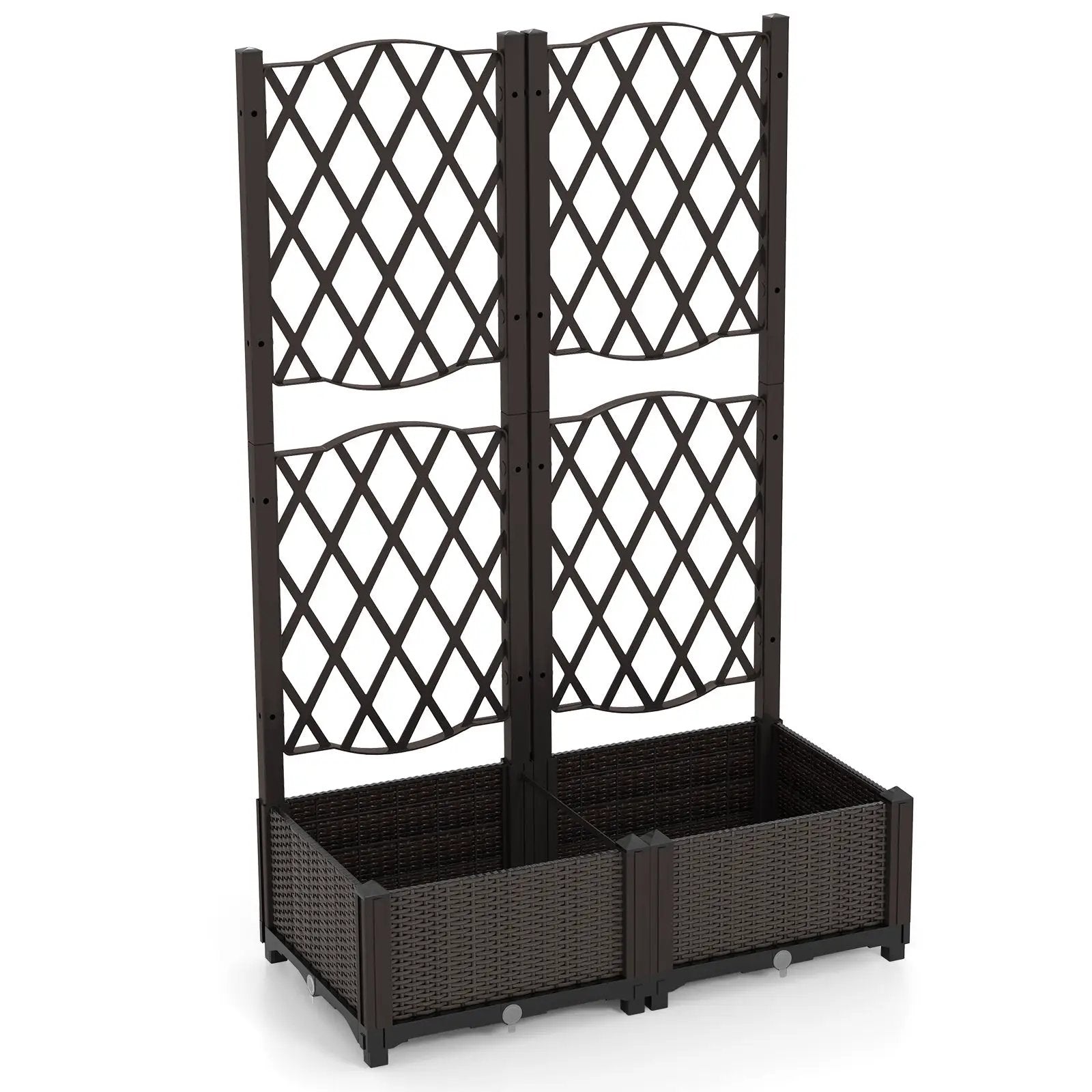 PE Rattan Raised Garden Bed with Trellis Planter Box for Climbing Plants-Brown by DirectDeals