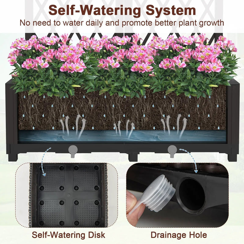 PE Rattan Raised Garden Bed with Trellis Planter Box for Climbing Plants-Brown by DirectDeals