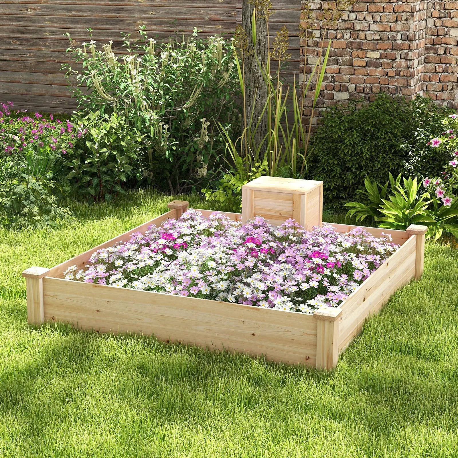 49 x 49 x 10 Inch Raised Garden Bed with Compost Bin and Open-ended Bottom-Natural by DirectDeals