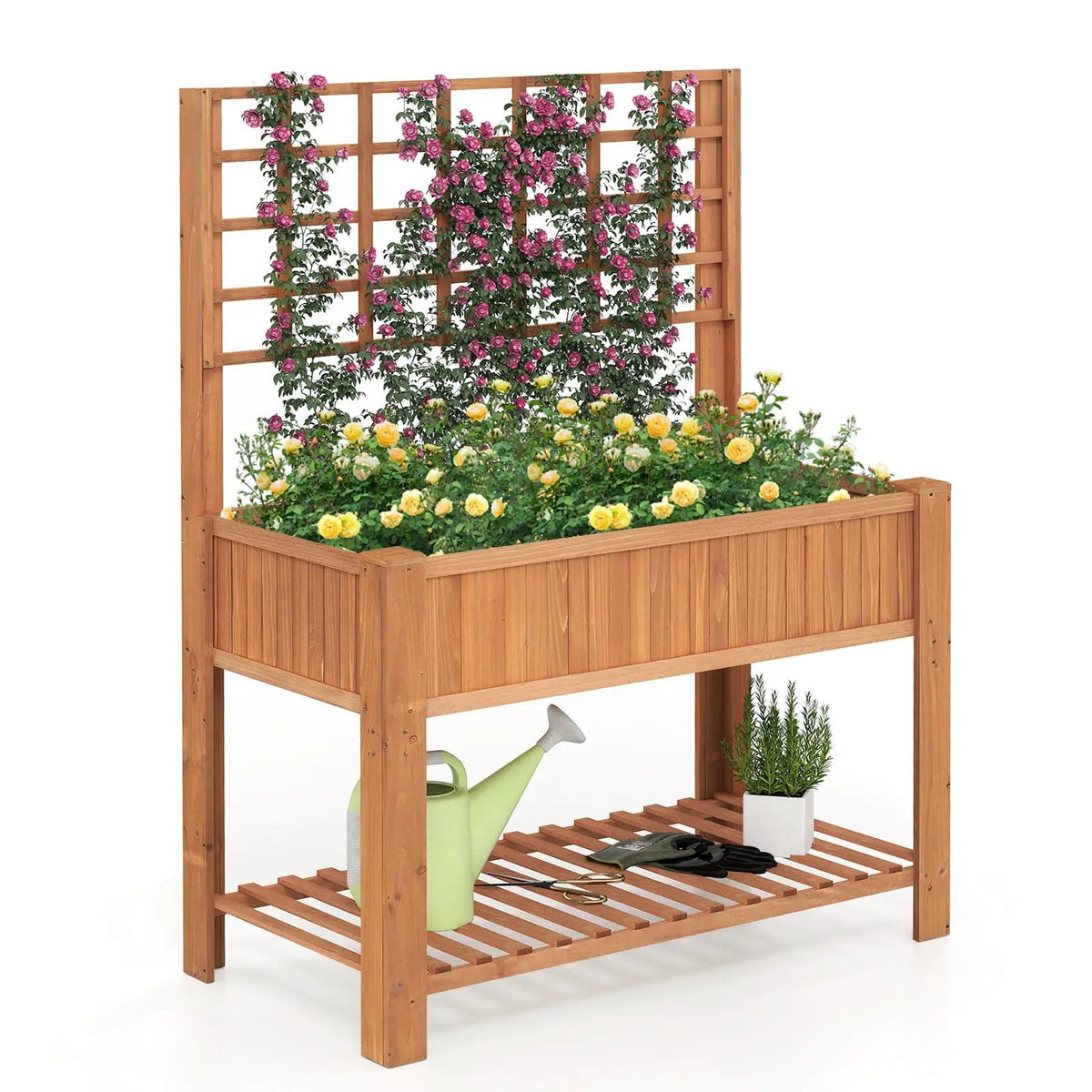 Raised Garden Bed with Trellis Wooden Elevated Planter Box with Legs, photo 3 of 9