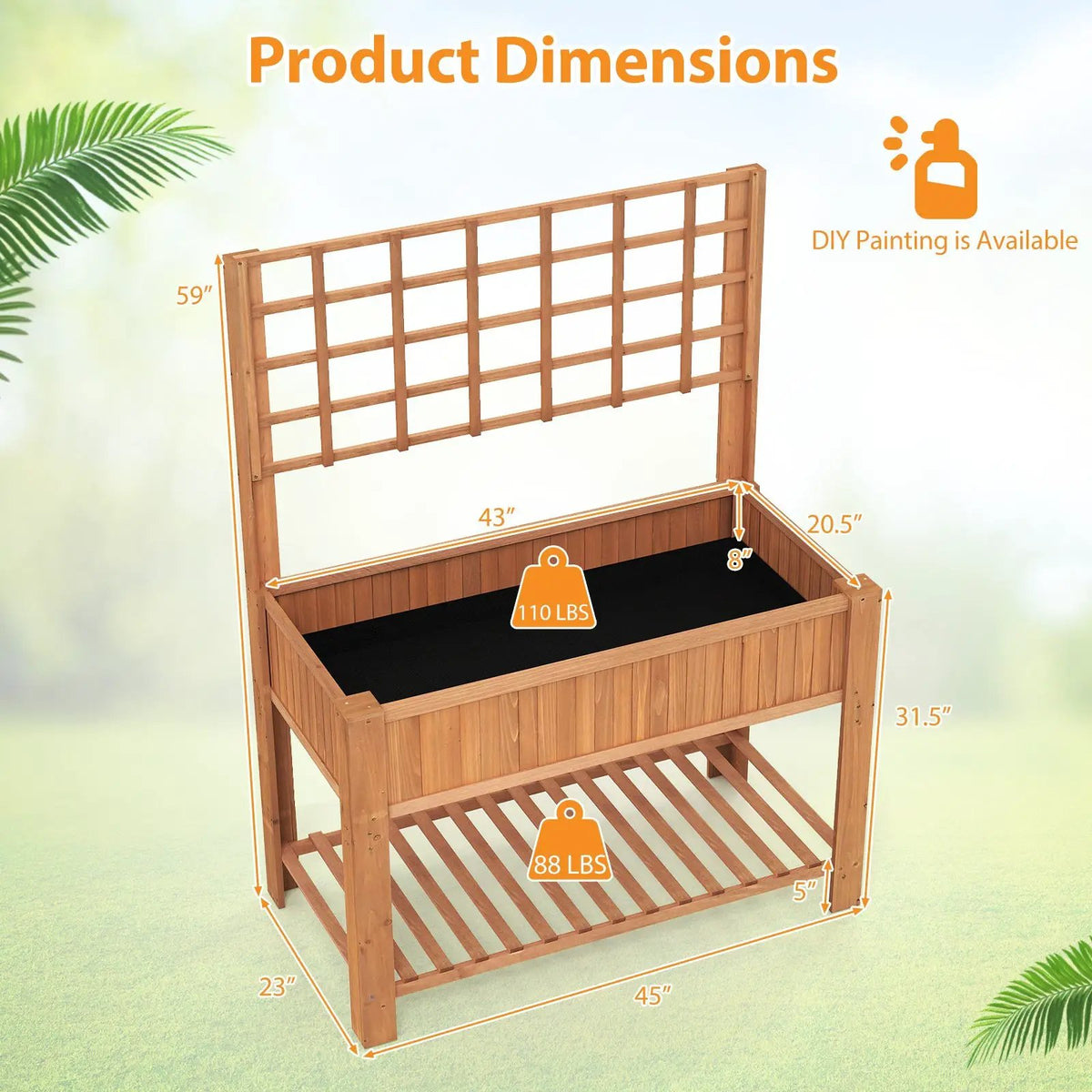 Raised Garden Bed with Trellis Wooden Elevated Planter Box with Legs, photo 4 of 9