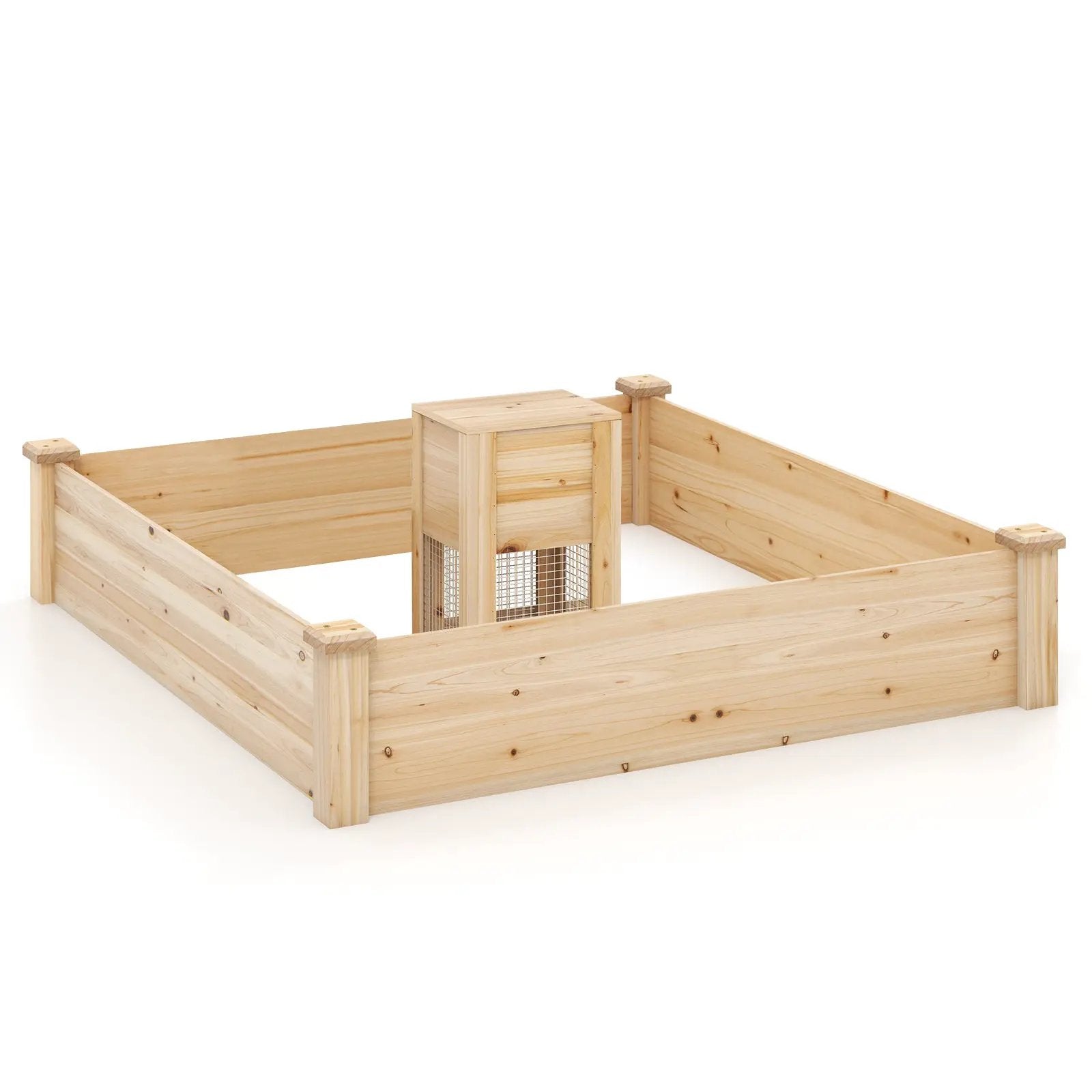 49 x 49 x 10 Inch Raised Garden Bed with Compost Bin and Open-ended Bottom-Natural by DirectDeals