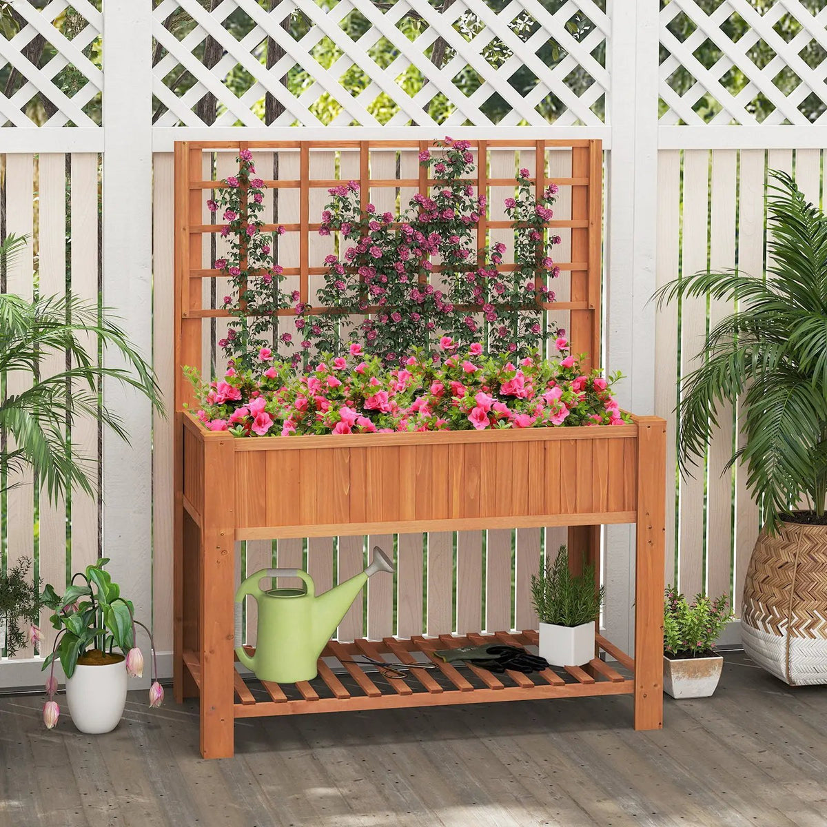 Raised Garden Bed with Trellis Wooden Elevated Planter Box with Legs, photo 2 of 9