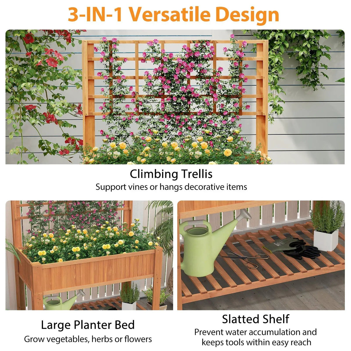 Raised Garden Bed with Trellis Wooden Elevated Planter Box with Legs, photo 8 of 9
