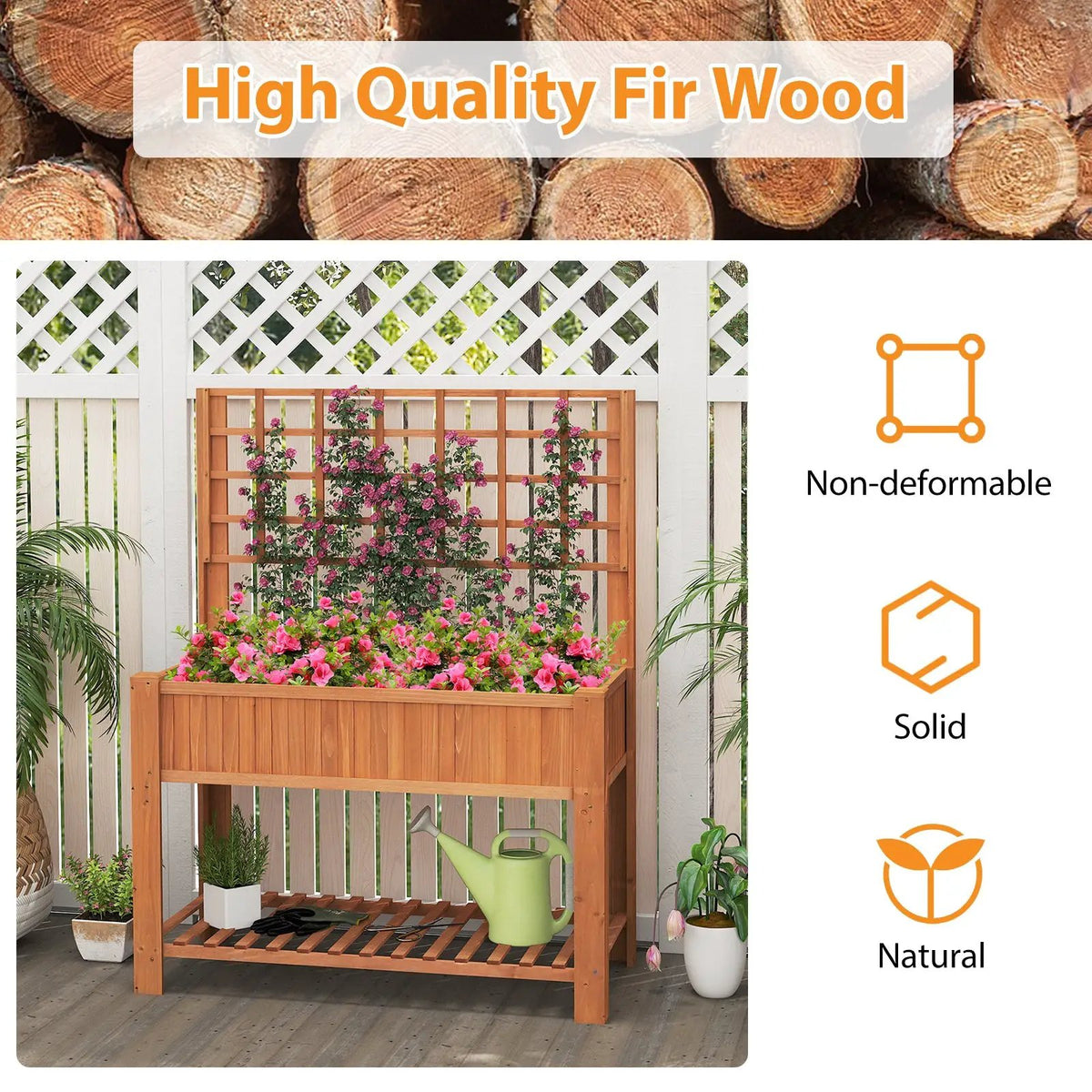 Raised Garden Bed with Trellis Wooden Elevated Planter Box with Legs, photo 6 of 9