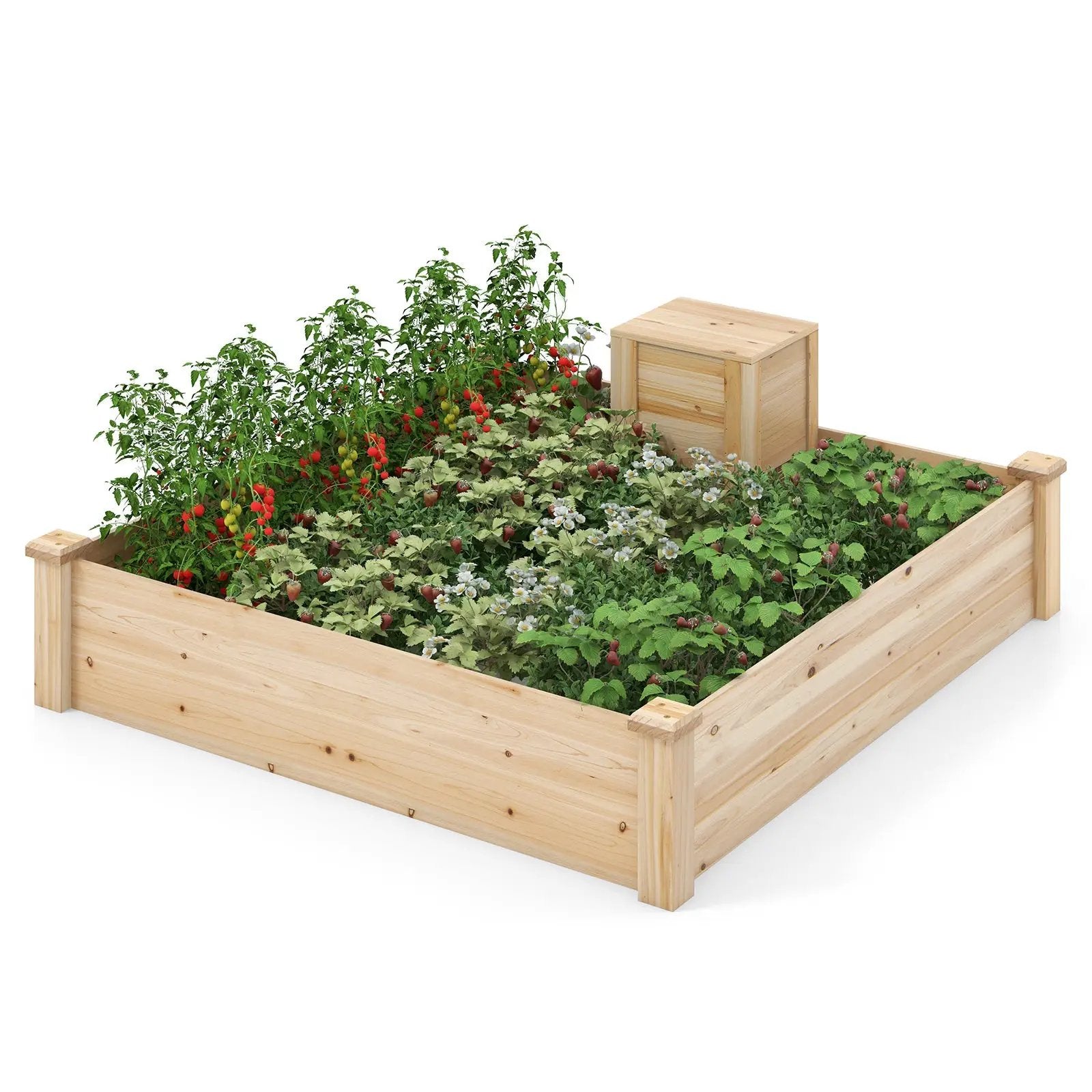 49 x 49 x 10 Inch Raised Garden Bed with Compost Bin and Open-ended Bottom-Natural by DirectDeals