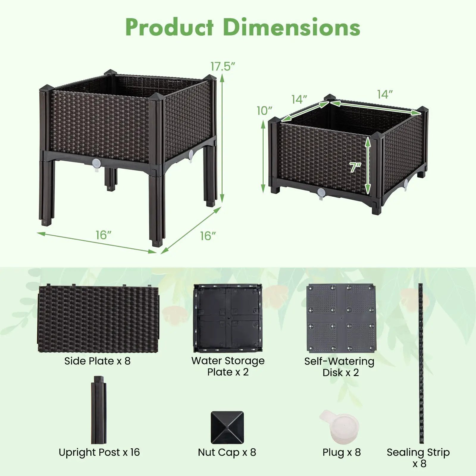 2 Set Elevated Plastic Raised Garden Bed Planter Kit for Flower Vegetable Grow-Brown by DirectDeals