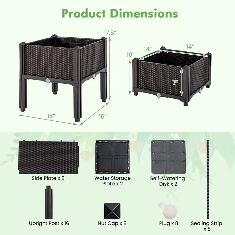 2 Set Elevated Plastic Raised Garden Bed Planter Kit for Flower Vegetable Grow-Brown by DirectDeals