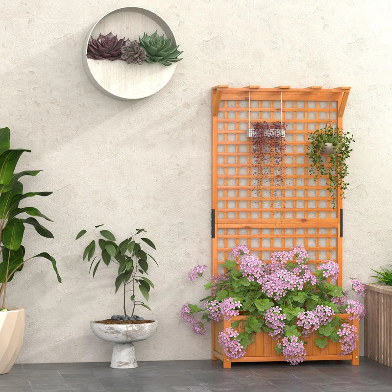 Raised Garden Bed with Trellis and Hanging Roof-Natural by DirectDeals