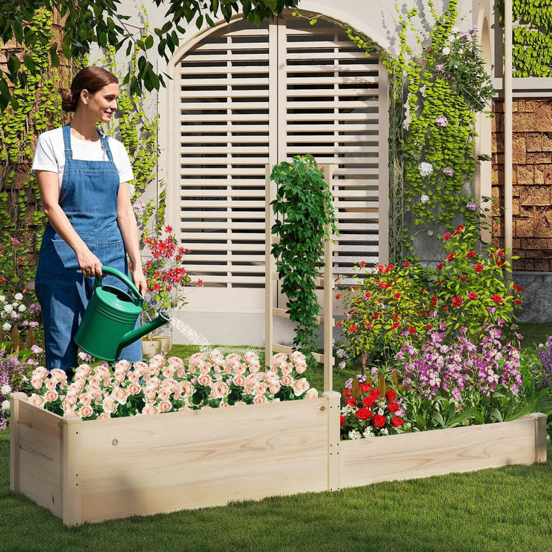 Raised Garden Bed with Trellis 87 Inch Wooden Elevated Planter with 2 Planter Boxes-Natural by DirectDeals