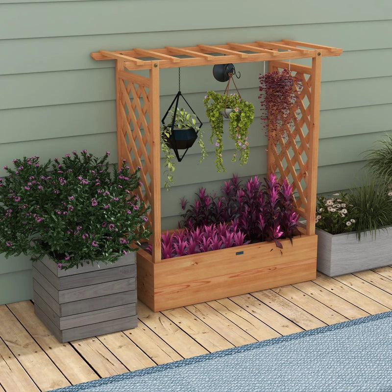 Raised Garden Bed with Trellis or Climbing Plant and Pot Hanging-Natural by DirectDeals