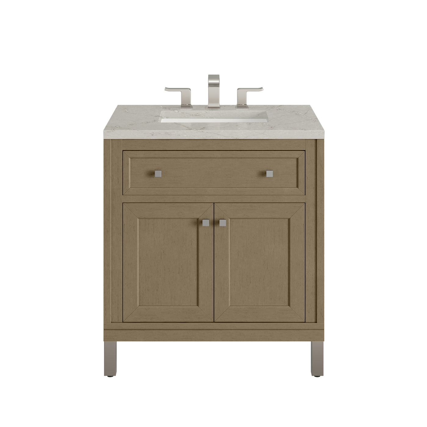 James Martin Chicago 30" Single Bathroom Vanity, Walnut Whisper with Victorian Silver countertop