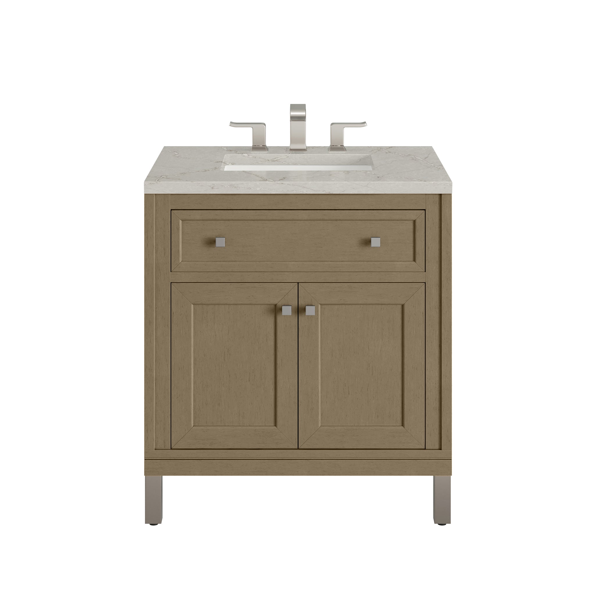 James Martin Chicago 30" Single Bathroom Vanity, Walnut Whisper with Victorian Silver countertop