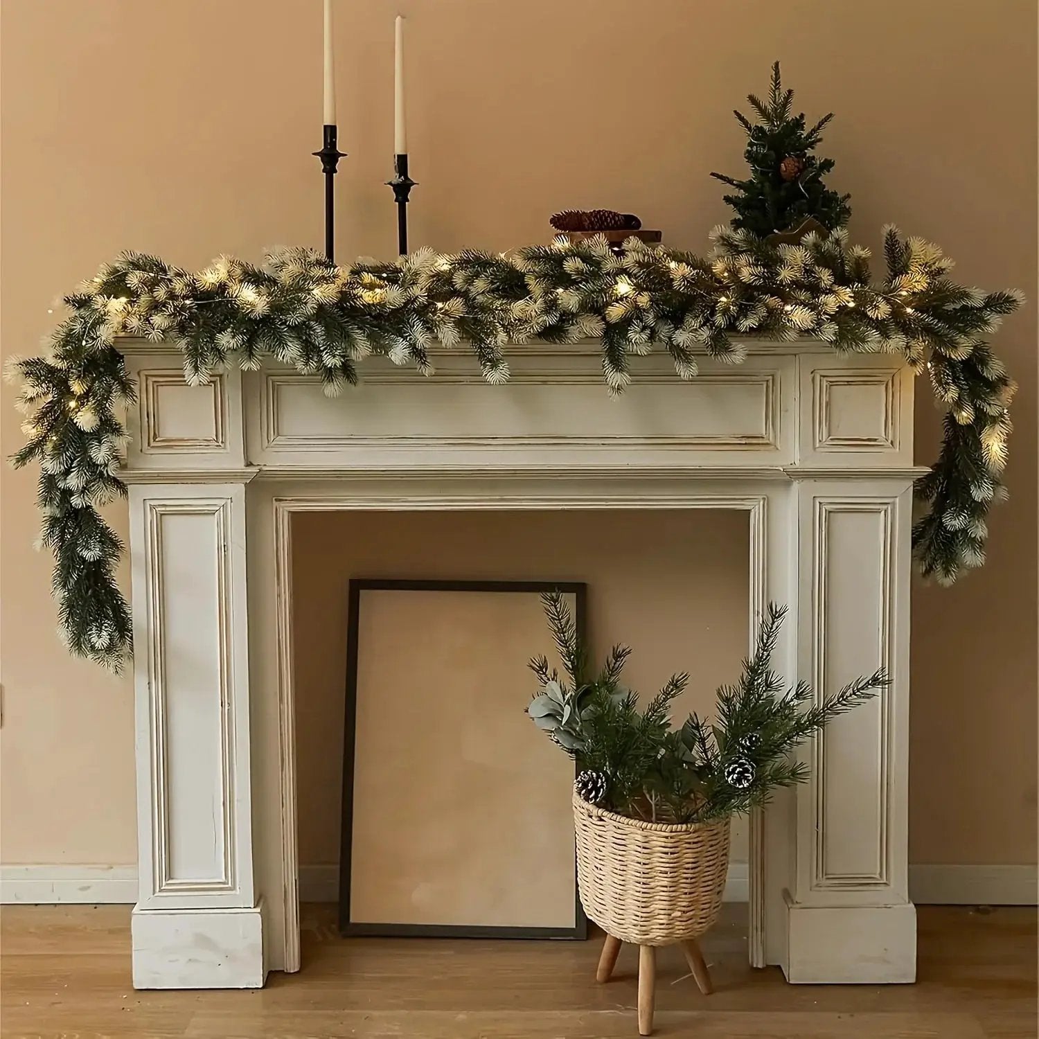 Rattan Christmas Wreath 6.4ft White Artificial Pine Ring by House Of Avana