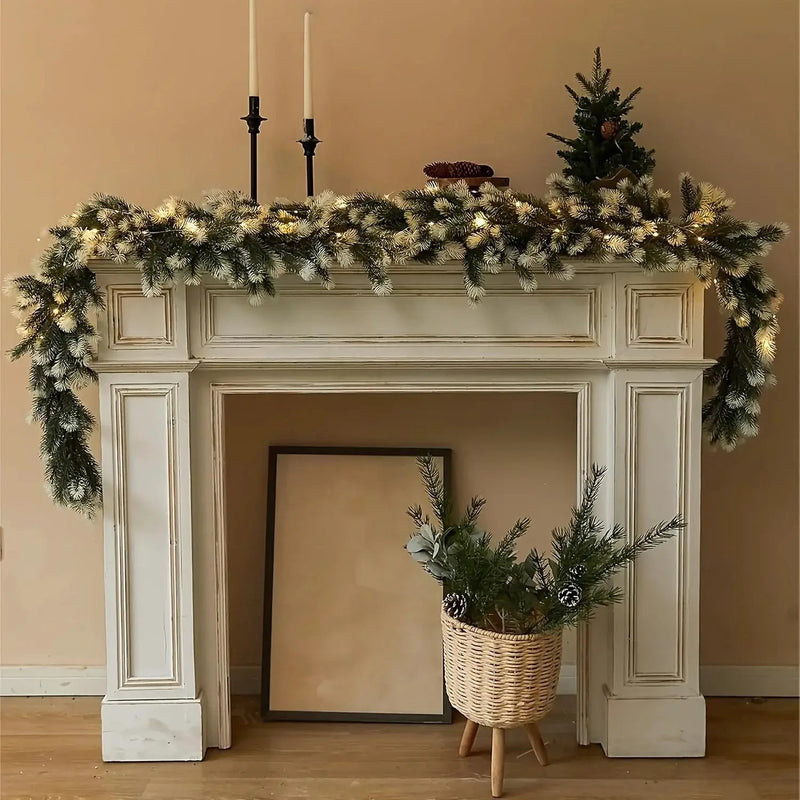 Rattan Christmas Wreath 6.4ft White Artificial Pine Ring by House Of Avana