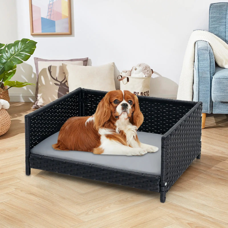 Rattan Dog Bed with Waterproof Soft Cushion for Medium Small Dogs Cats-Gray by DirectDeals