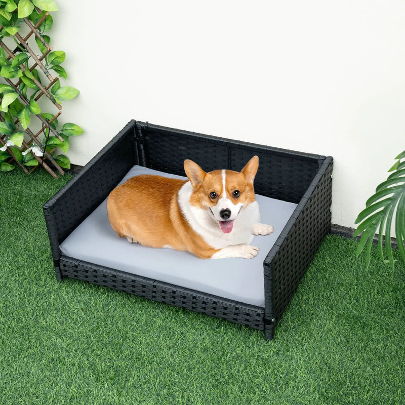 Rattan Dog Bed with Waterproof Soft Cushion for Medium Small Dogs Cats-Gray by DirectDeals