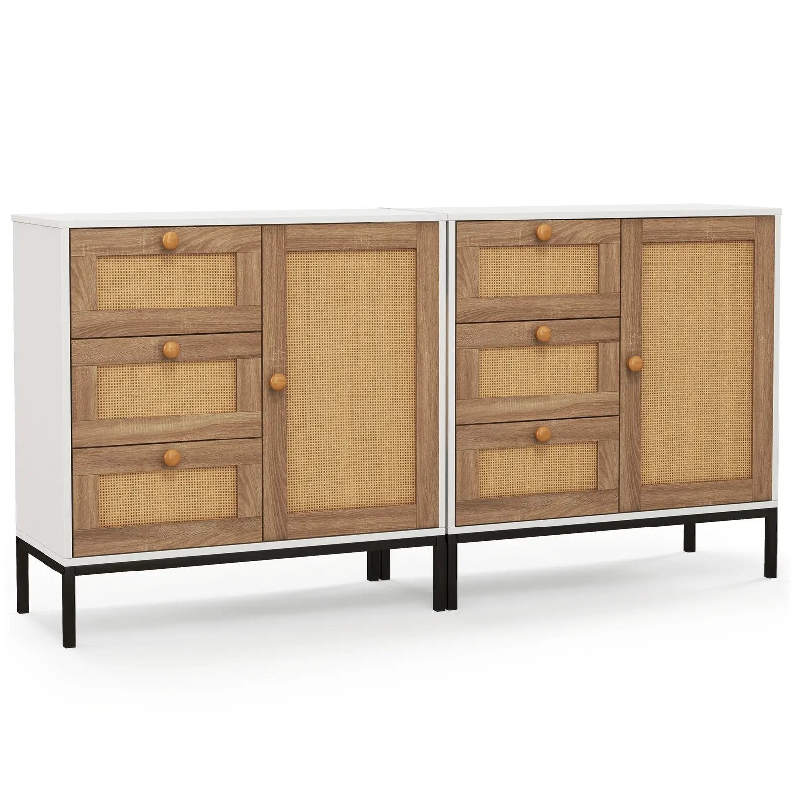 Rattan Sideboard Buffet Cabinet with 1 Door and 3 Drawers-White by DirectDeals