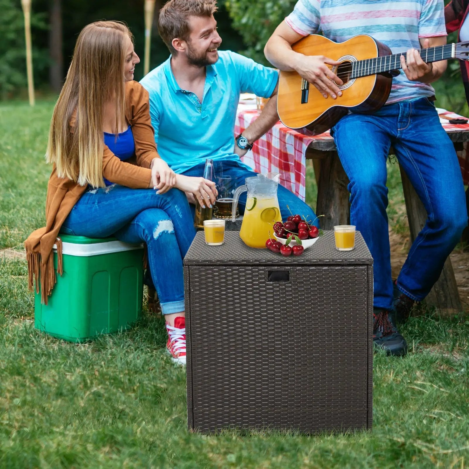 72 Gallon Rattan Outdoor Storage Box with Zippered Liner and Solid Pneumatic Rod by DirectDeals