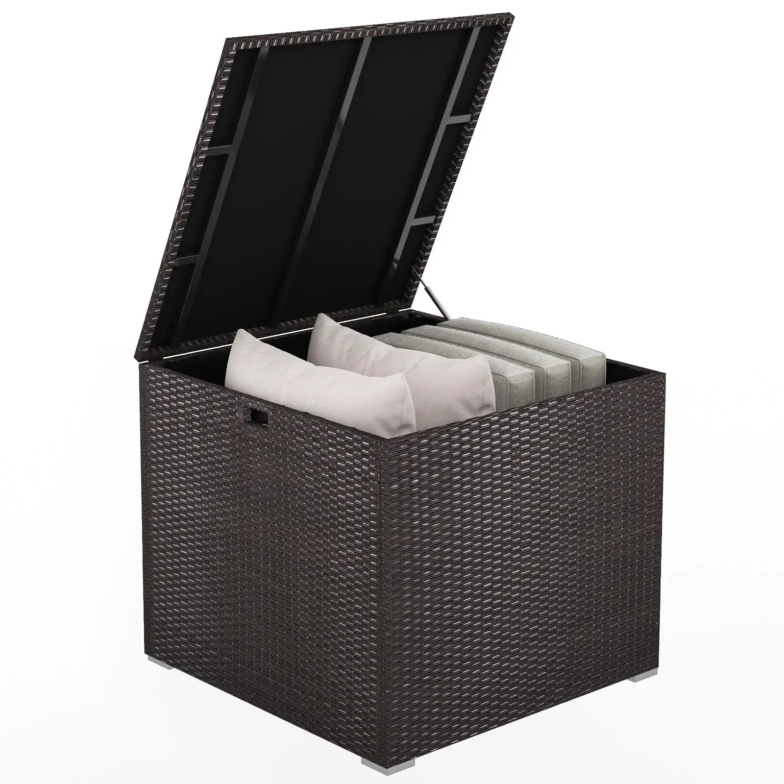 72 Gallon Rattan Outdoor Storage Box with Zippered Liner and Solid Pneumatic Rod by DirectDeals