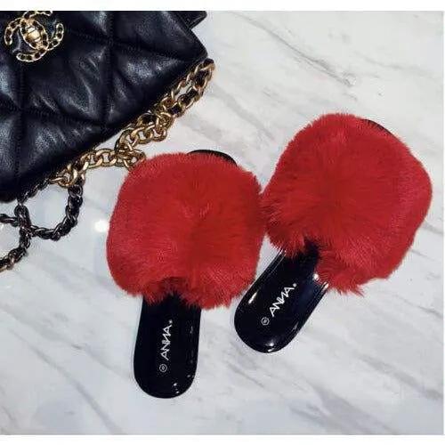 ANNA RENEE FUR JELLY SLIDES -RED or Pink, photo 2 of 5